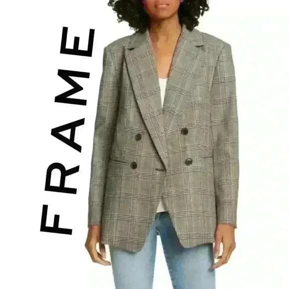 NWT - FRAME Double Breasted Glen Plaid Boyfriend Blazer